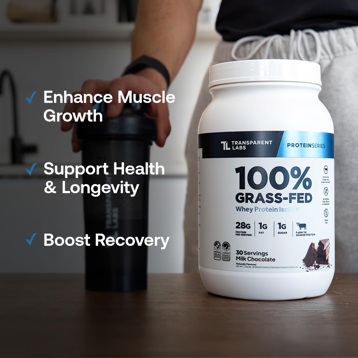 Transparent Labs Grass-Fed Whey Protein Isolate - Natural Flavor, Gluten Free Whey Protein Powder w/ 28g of Protein per Serving