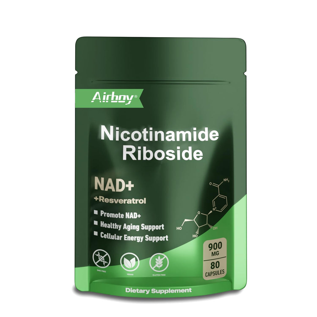 Airboy NAD Supplement with Nicotinamide Riboside Resveratrol & Quercetin 900 mg, NMNH Alternative for Men and Women Support Anti-Aging, Energy, Focus - 80 Capsules Airboy Au supplements