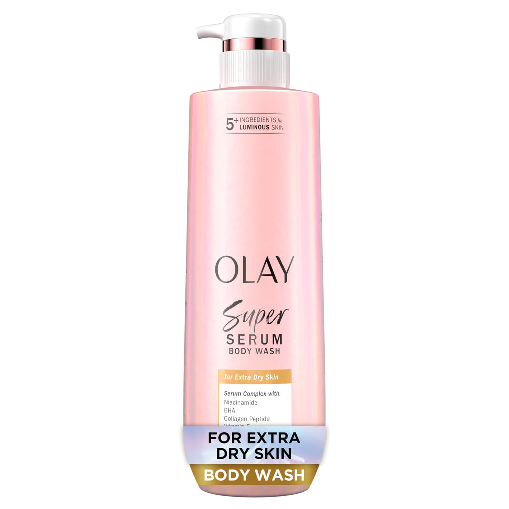 Olay Super Serum Body Wash for Extra Dry Skin, 24hr Long Lasting Hydration, 5+ Ingredient