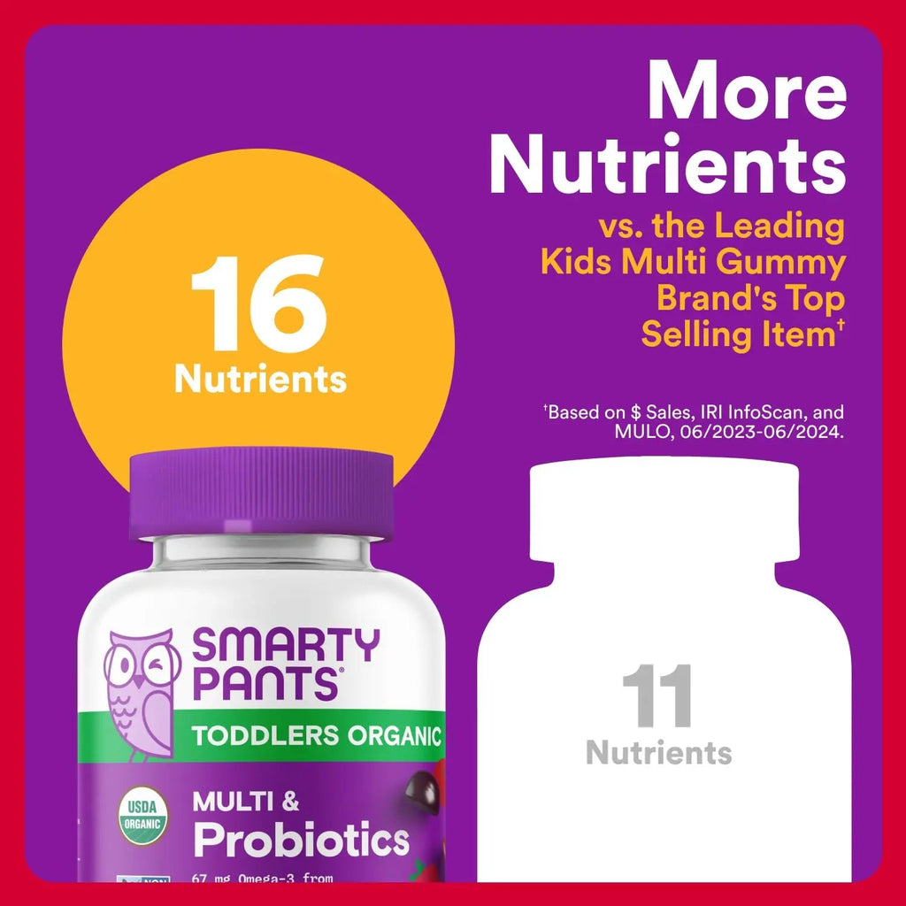 SmartyPants Organic Toddler Multivitamin Gummies: Probiotics, Omega 3 (ALA), Vitamin D3, C, Vitamin B12, B6, A, K & Zinc, Beta Carotene, Gluten Free SmartyPants Au supplements