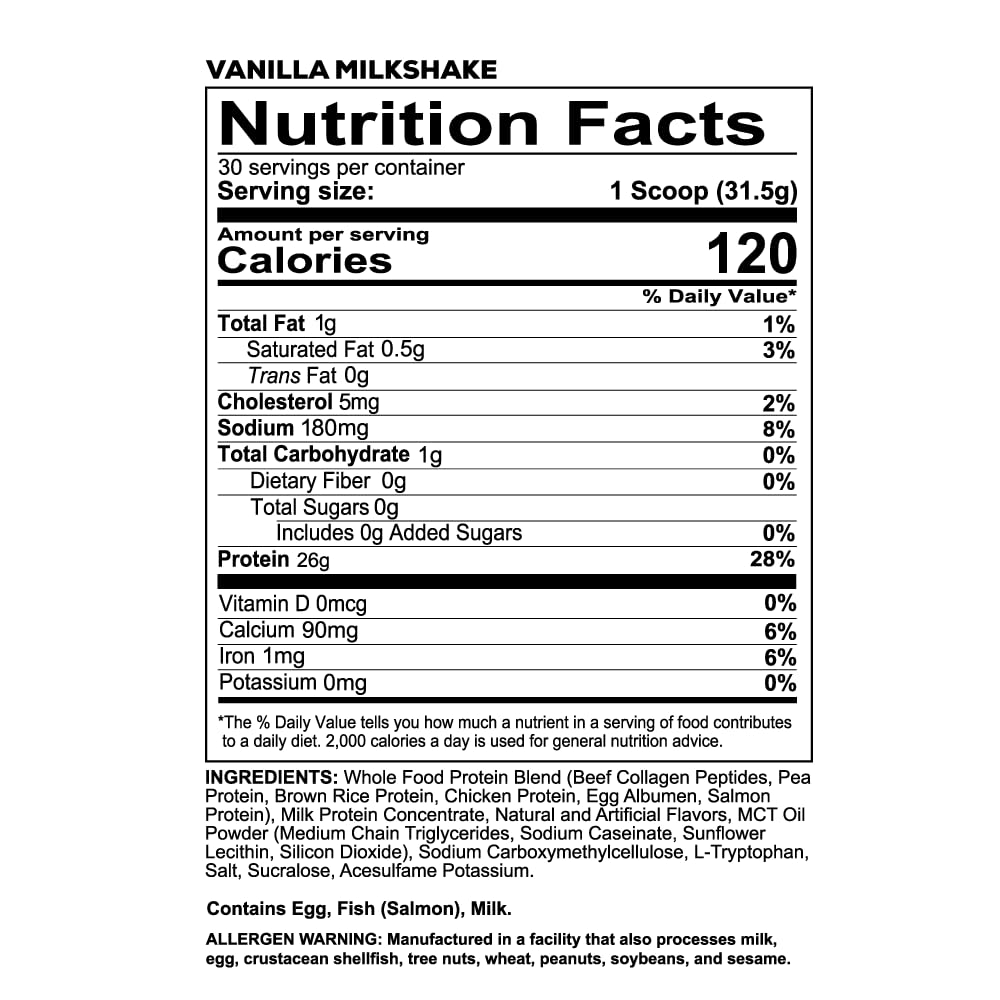 REDCON1 MRE LITE Whole Food Protein Powder, Vanilla Milkshake - Lactose Free & Sugar Free Meal Replacement with Animal Protein Blends - Easy to Digest Formula - Only 1g Carb per Serving (30 Servings)