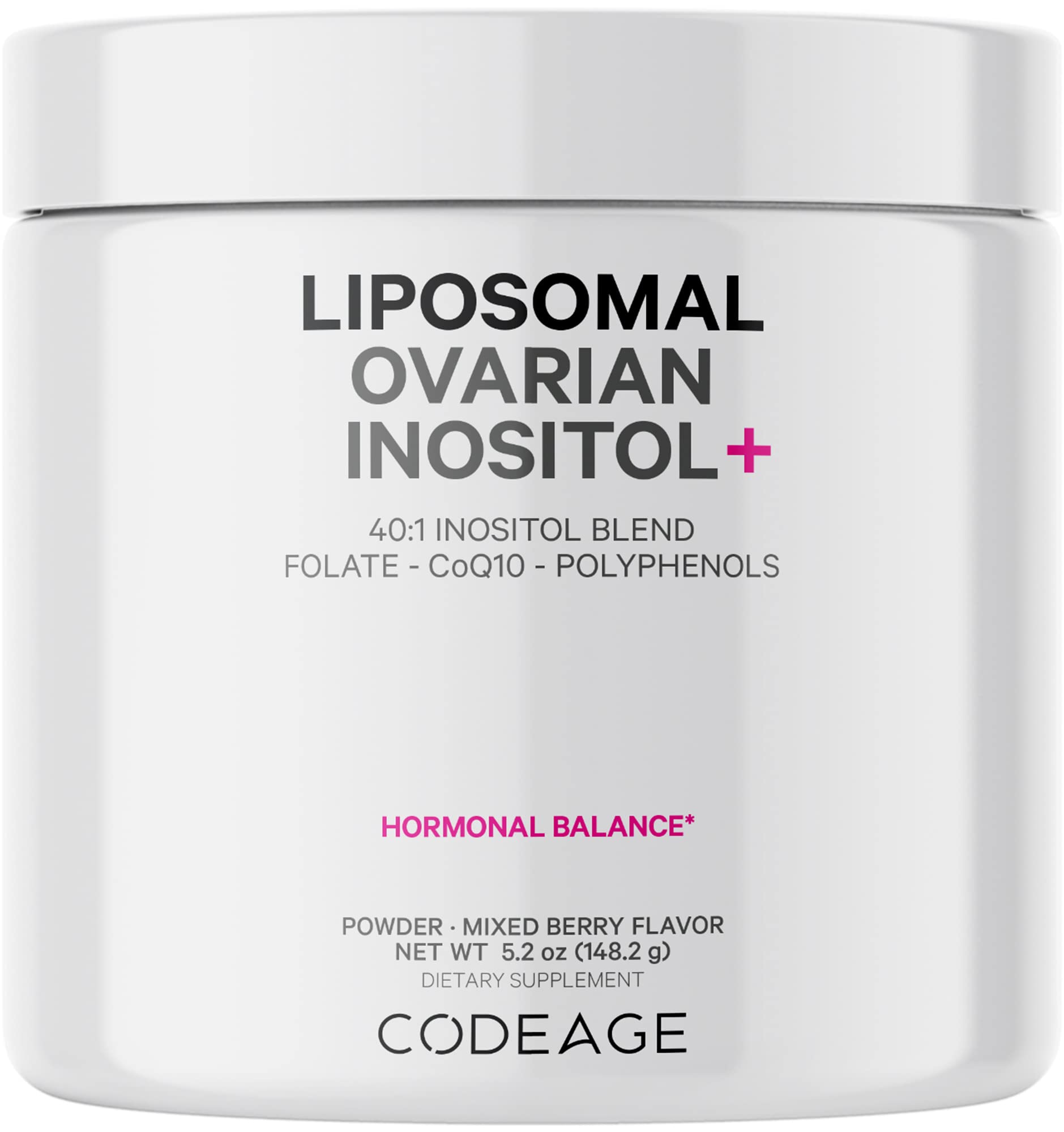 Codeage Liposomal Ovarian Inositol Powder - Myo-Inositol & D-Chiro-Inositol 40:1 Blend, Folate 5-MTHF, CoQ10, Pomegranate & Wild Blueberry - 2-Month Supply - Mixed Berry Flavor - Non-GMO, 60 Servings Codeage Au supplements