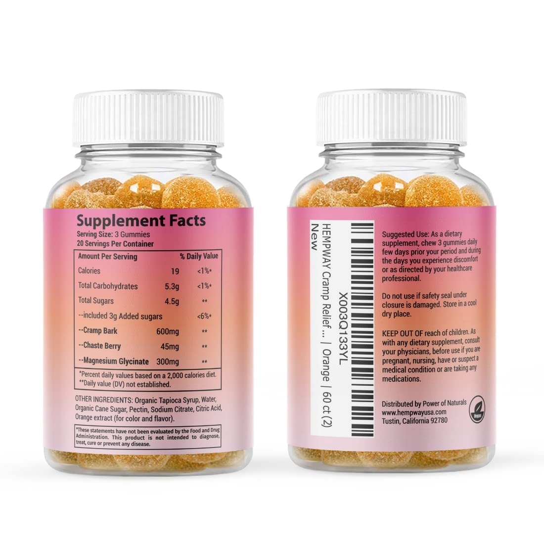 HEMPWAY Menstrual Gummies for Women May Help Support Bloating, Period Relief | Plant-Based | Cramp Bark, Magnesium, Chaste Berry | Vegan | Orange 60ct HEMPWAY Au supplements