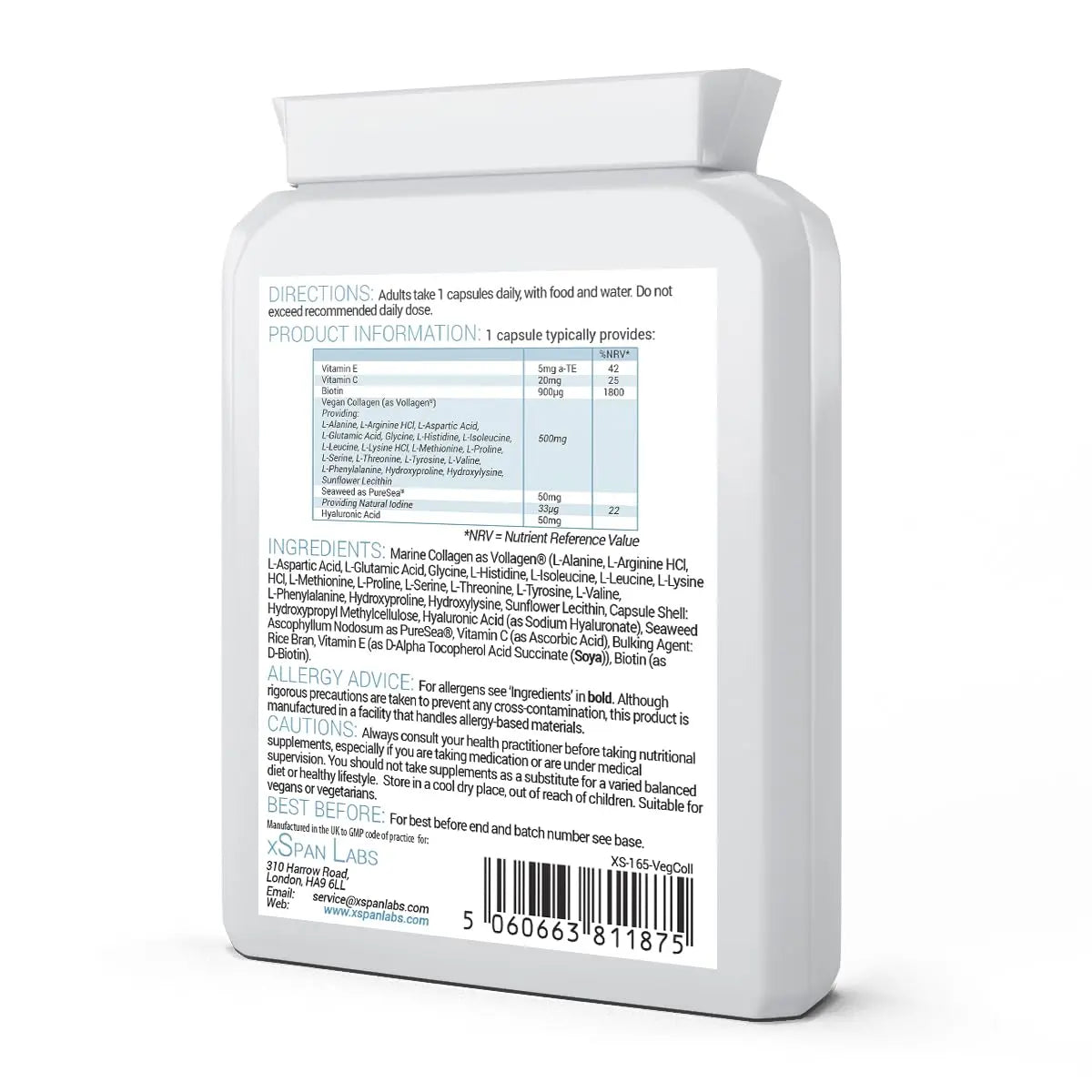 Vegan Collagen & Hyaluronic Acid Complex - 60 Capsules - Effective Skin, Hair & Nails Formula Xspan Labs Au supplements