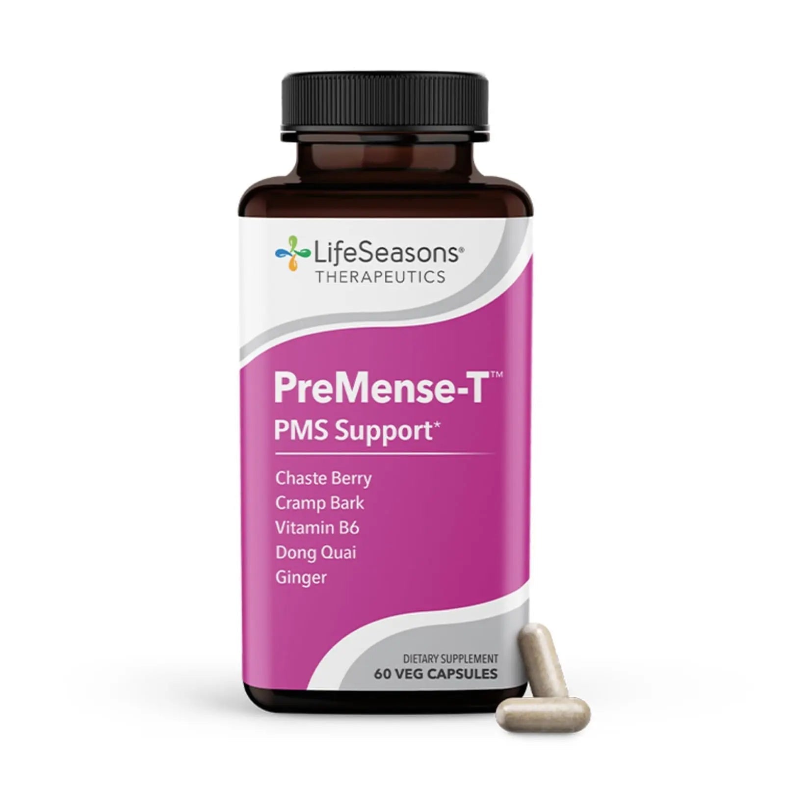 LifeSeasons - PreMense-T - PMS Relief Supplement - Support for Pre-Menstrual Symptoms, Cramping & Breast Tenderness - Nourish Tissue - Ginger Crampbark Dong Quai Chasteberry & Vitamin B6-60 Capsules LifeSeasons Au supplements
