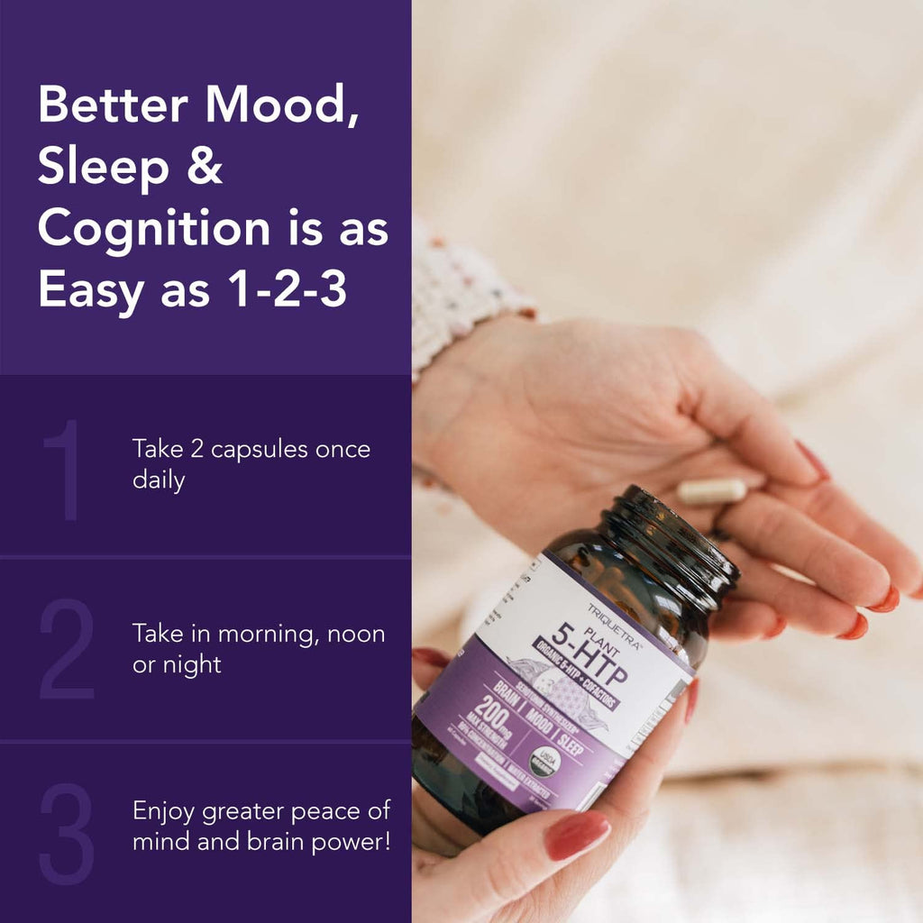 Organic 5-HTP - 200 mg | 99% 5HTP Concentration, Plus Cofactor Vitamin B6 & Lion’s Mane | Water Extracted from Organic Griffonia Seeds | Supports Mood