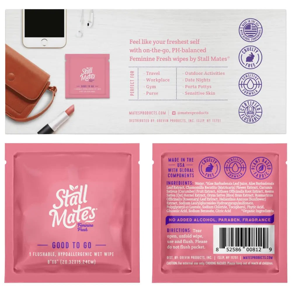 Stall Mates Wipes Feminine Fresh - Flushable | Individually Wrapped Cleansing Travel Friendly PH Stall Mates Wipes Au supplements