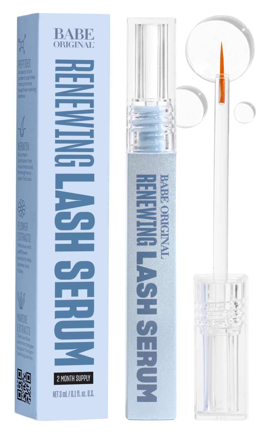 BABE ORIGINAL Renewing Lash Serum – Prostaglandin-Free, Peptide-Infused Gentle Lash Serum for Fuller, Longer-Looking Lashes, Lash Enhancing Treatment
