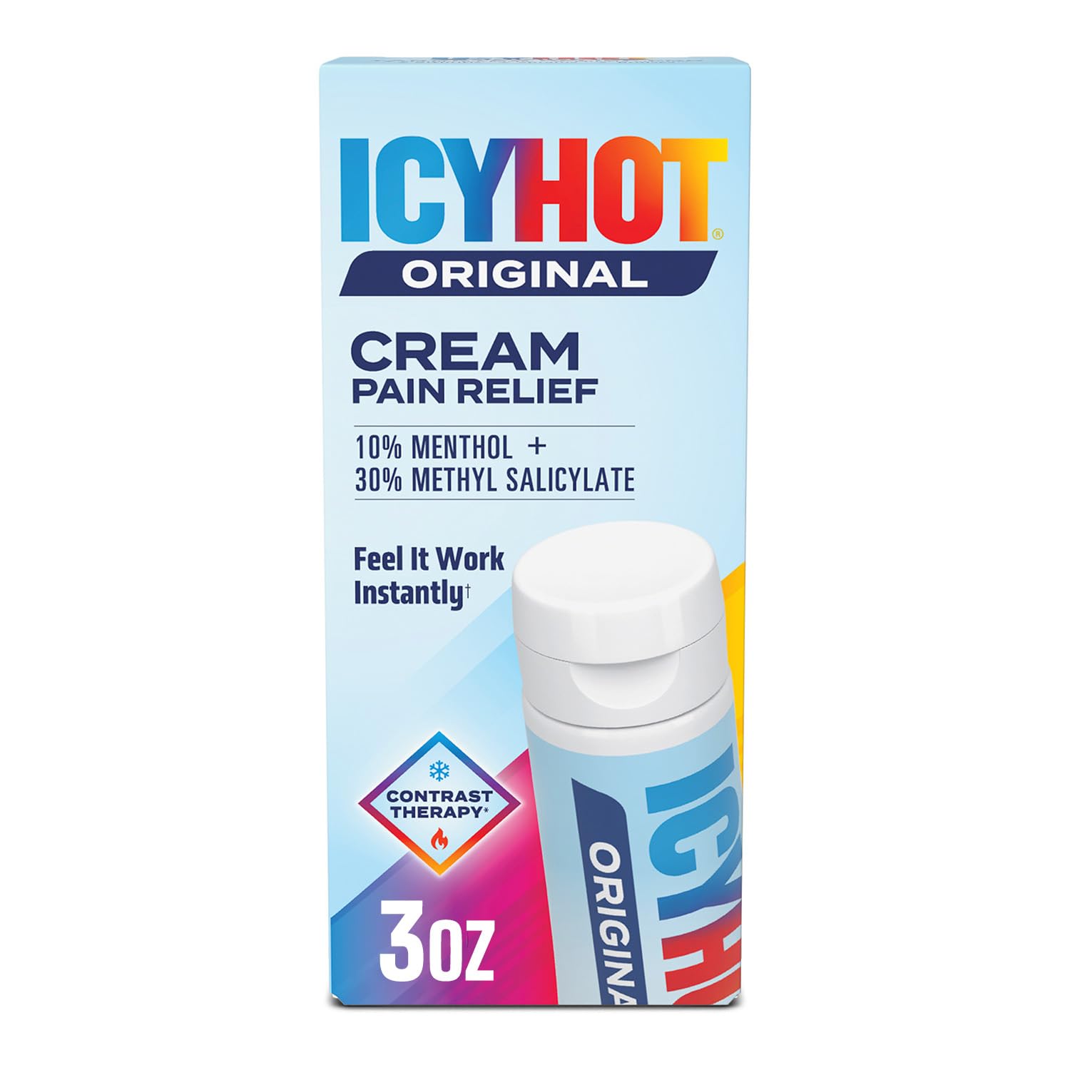 Icy Hot Original Pain Relief Cream, Fast-Acting Pain Relief with Menthol 10% and Methyl Salicylate 30%, Ice and Heat Contrast Therapy for Backaches, Joints, Muscle Strains and Arthritis, 3 oz Icy Hot Au supplements