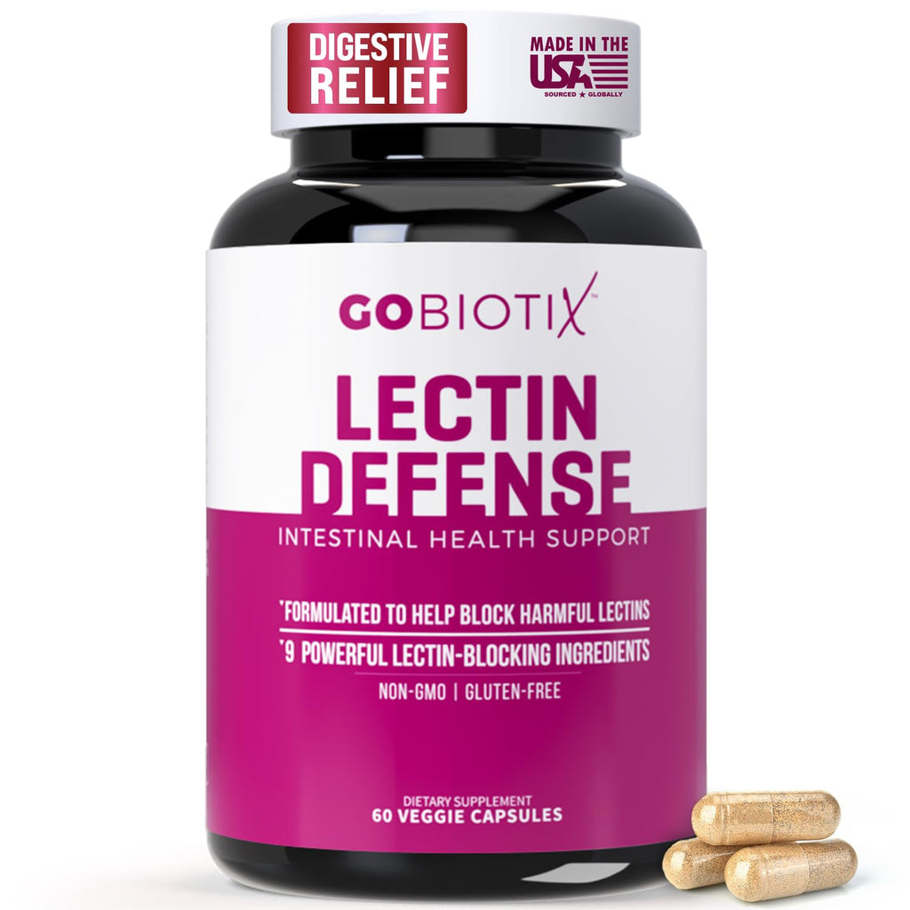 GOBIOTIX Lectin Defense - Lectin Blocker Supplement for Leaky Gut with MSM and Digestive Enzymes - Aids in Intestinal Health for Women and Men - Non-GMO