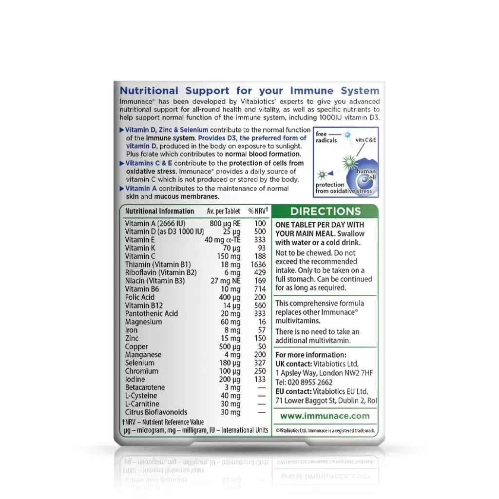 Vitabiotics Immunace Original - Advanced Micronutrient and Immune System Support | Vitamin C, Zinc, and Selenium - 30 Tablets Immunace Au supplements