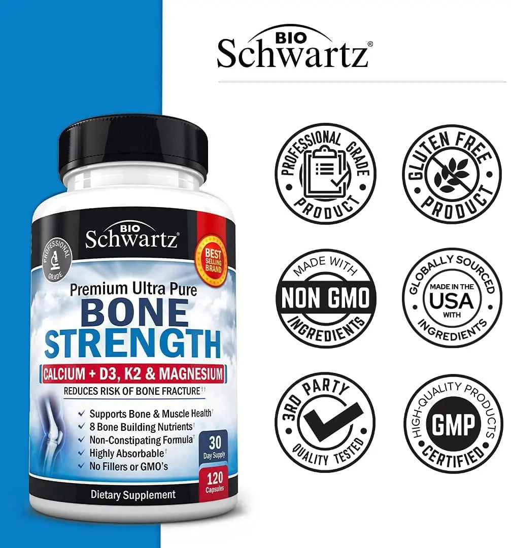 Bone Strength Supplement with Calcium + D3, K2 & Magnesium - Highly Absorbable BioSchwartz Au supplements