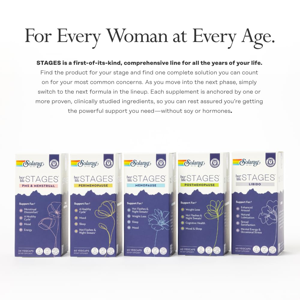 SOLARAY Perimenopause her Life Stages - Perimenopause Supplements Women - Hot Flashes, Menopause Support - Saffron and Chasteberry - Made Without Hormones - 60-Day Guarantee - 30 Servings, 60 VegCaps SOLARAY Au supplements