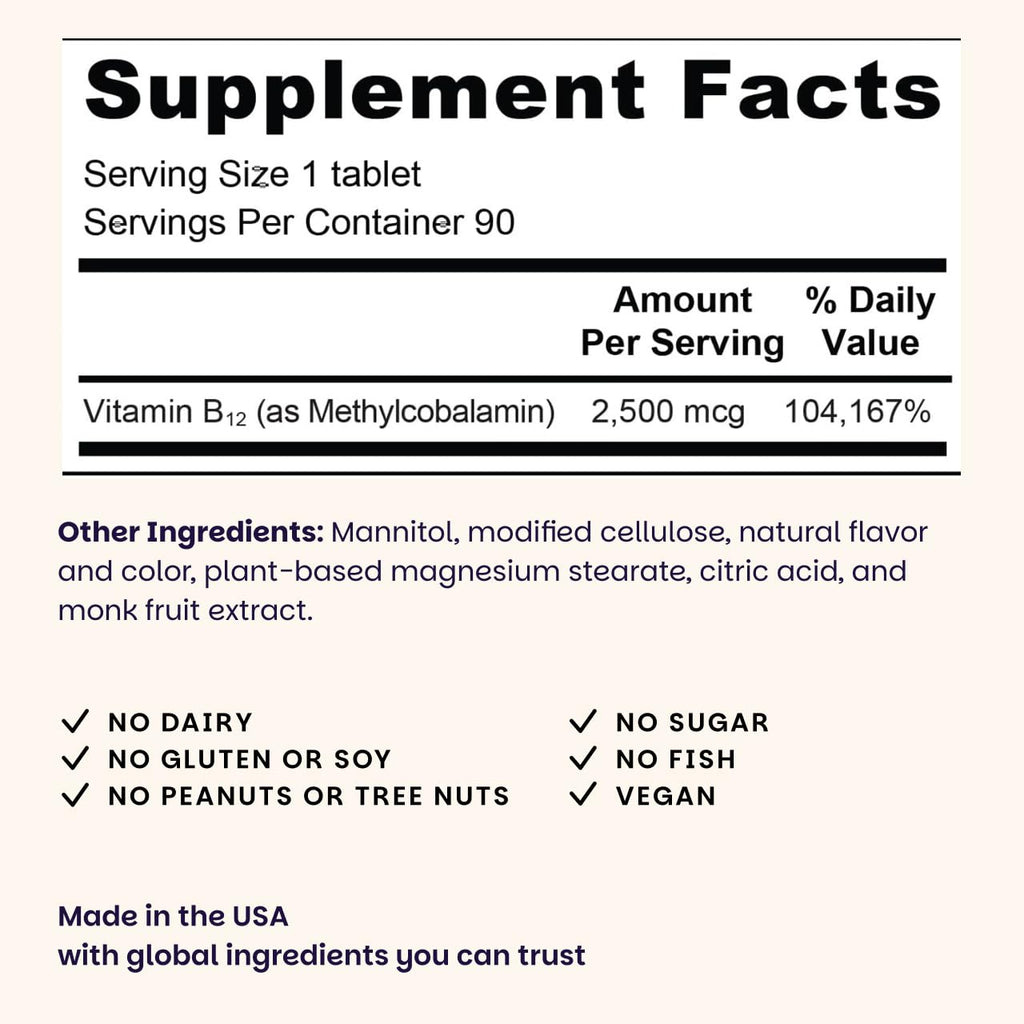 EZ Melts Dissolvable B12 2,500 mcg - Vitamin B12 for Energy & Immune Support - Non-GMO, Vegan & Gluten-Free