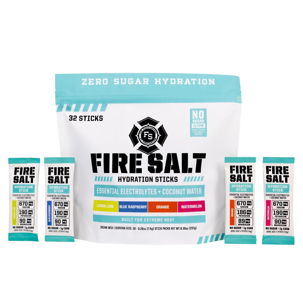 Fire Science Fire Salt Hydration Sticks, Electrolytes & Coconut Water, Hydration Drink Mix with Magnesium, Potassium & Sodium, Zero Sugar, Single Serve On the Go Packs,