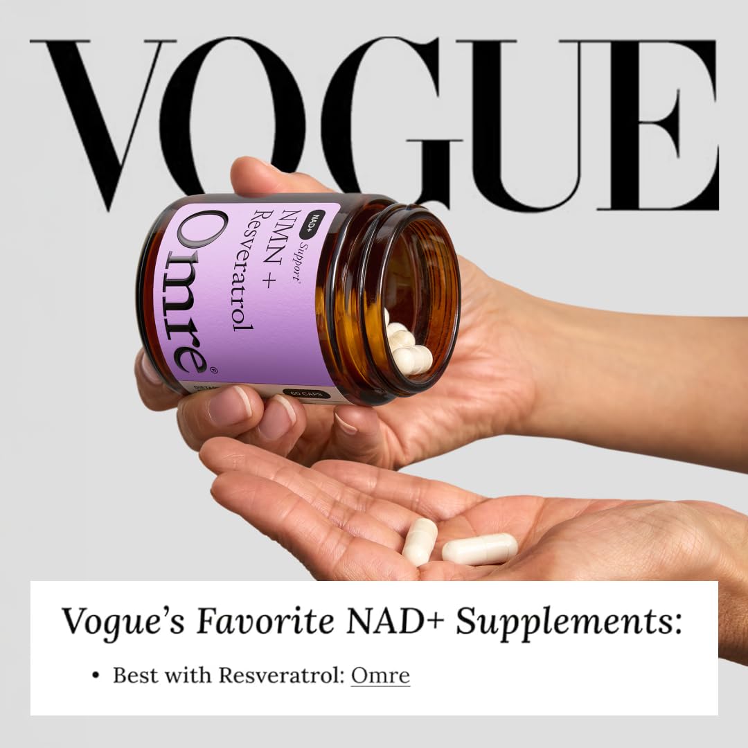 OMRE NMN + Resveratrol Supplement 99% Purity for Cellular Energy, NAD+ Boost | Highly Bioavailable Nicotinamide Mononucleotide Supplement Resveratrol 500mg & NMN 500mg, Made in USA, 60 Capsules OMRE Au supplements