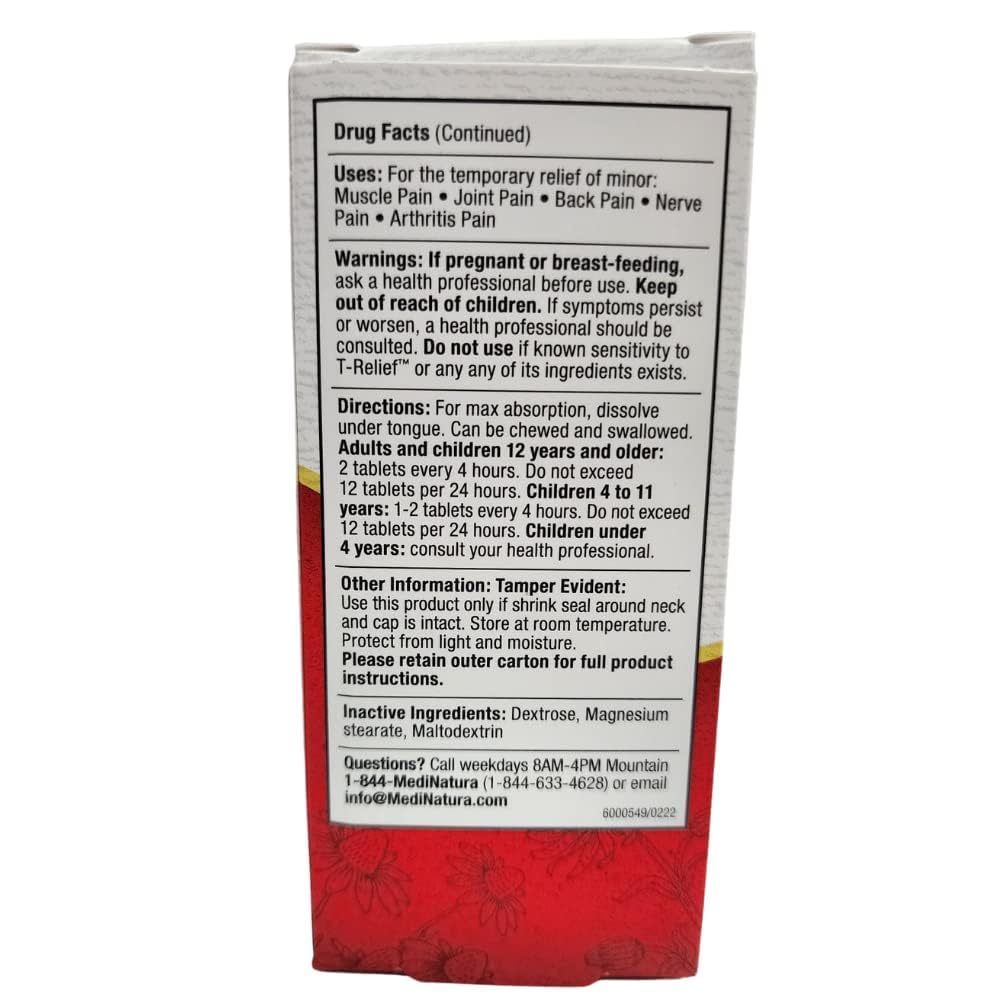 MediNatura T-Relief Extra Strength Pain Relief Arnica +12 Natural Relieving Actives for Back Pain Joint Soreness Muscle Aches & Stiffness, Whole Body Fast-Acting Relief for Women & Men - 100 Tablets MediNatura Au supplements