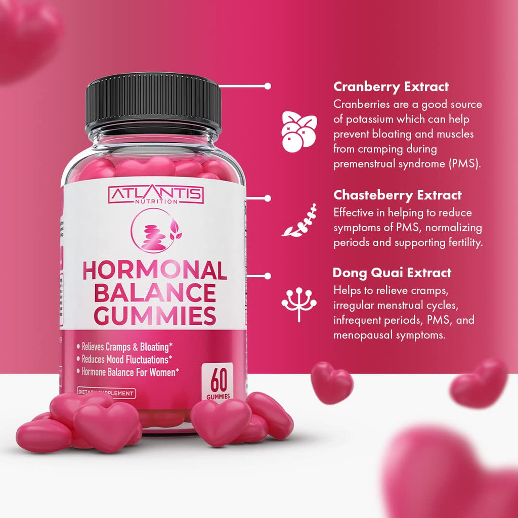 Atlantis Nutrition Hormonal Balance for Women & PMS Relief Gummies - Alleviates Cramps, Bloating, Mood Swings, Hot Flashes & Night Sweats - Cranberry, Dong Quai & Chasteberry Menstrual Cramp Relief Atlantis Nutrition Au supplements