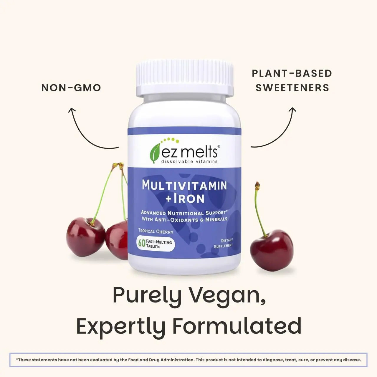 EZ Melts Multivitamin + Iron - Daily Multivitamin for Women & Men - Supports Healthy Energy Levels & Antioxidant Protection - Non-GMO & Vegan - Tropical Cherry EZ Melts Au supplements