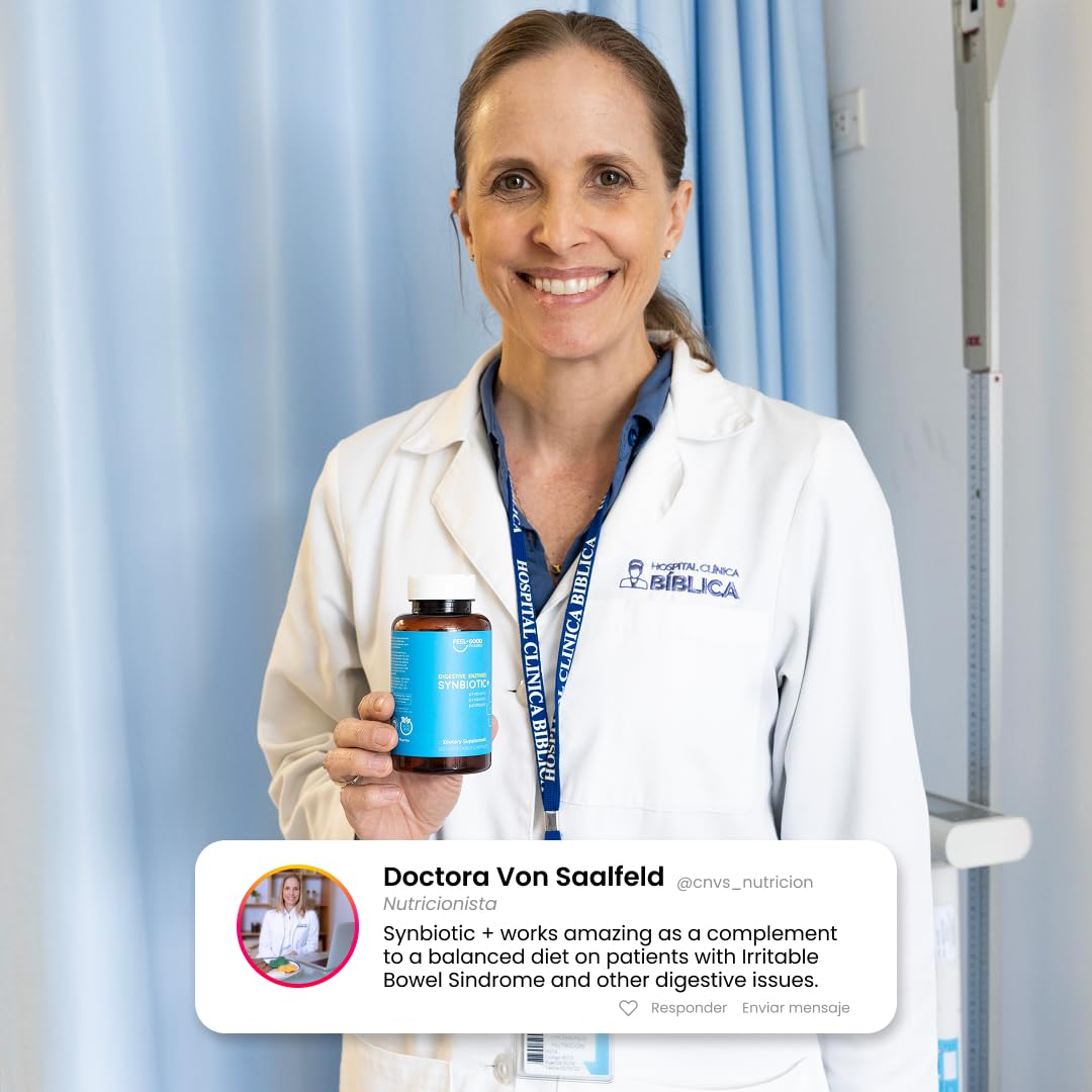 Feel Good Digestive Enzymes 4-in-1 Synbiotic+ – with Prebiotics, Probiotics & Postbiotics – Gut Health, Digestion & Bloating Relief