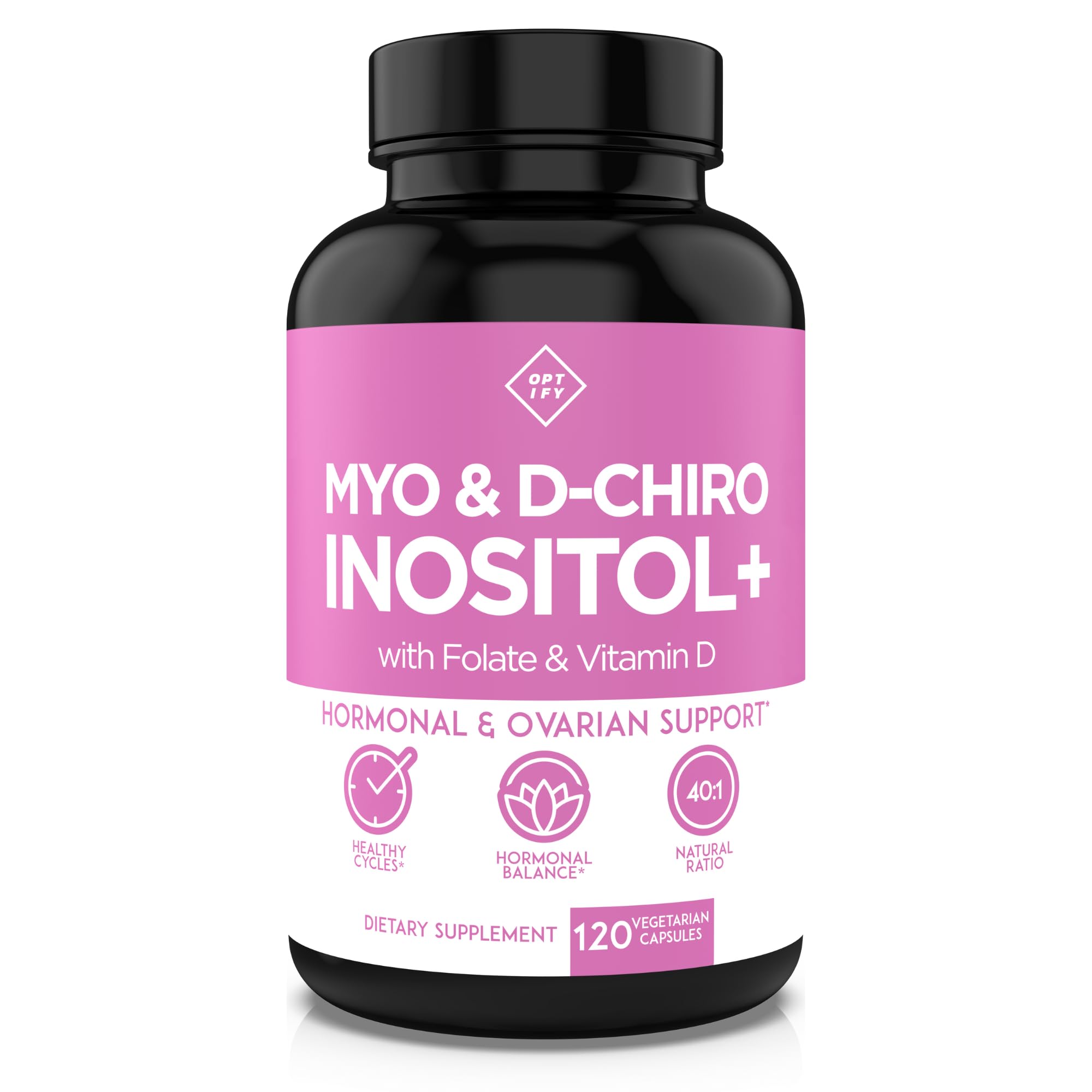 Optify Myo-Inositol & D-Chiro Inositol Supplement for Women – 40:1 Ratio Plus Folate and Vitamin D – Support Healthy Hormonal Balance