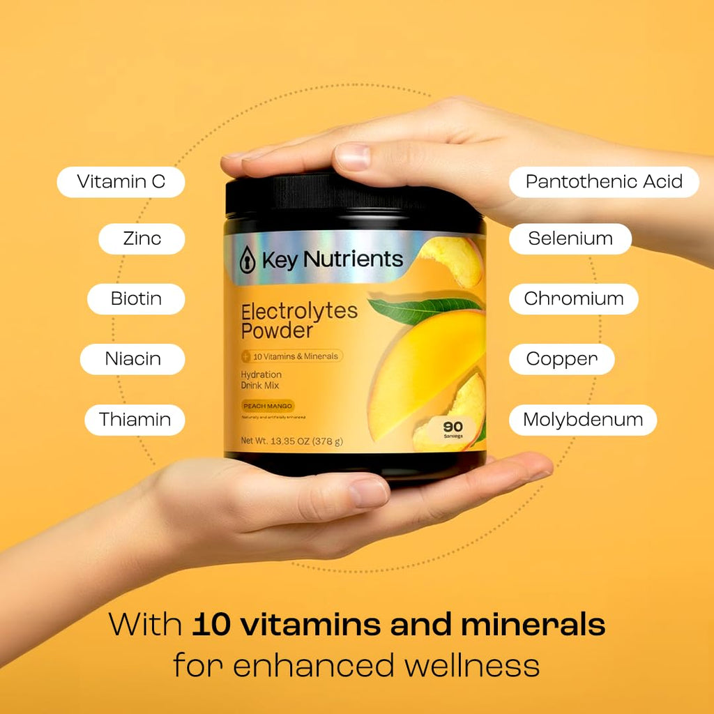 KEY NUTRIENTS Multivitamin Electrolytes Powder No Sugar - Tropical Peach Mango Electrolyte Powder - Endurance & Energy Supplement - Hydration Powder