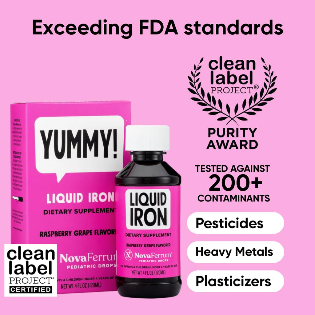 NovaFerrum Yummy | Pediatric Drops Liquid Iron Supplement for Infants and Toddlers | Liquid Iron for Kids | 15mg of Iron Per 1mL Dose | Ages 4 & Under