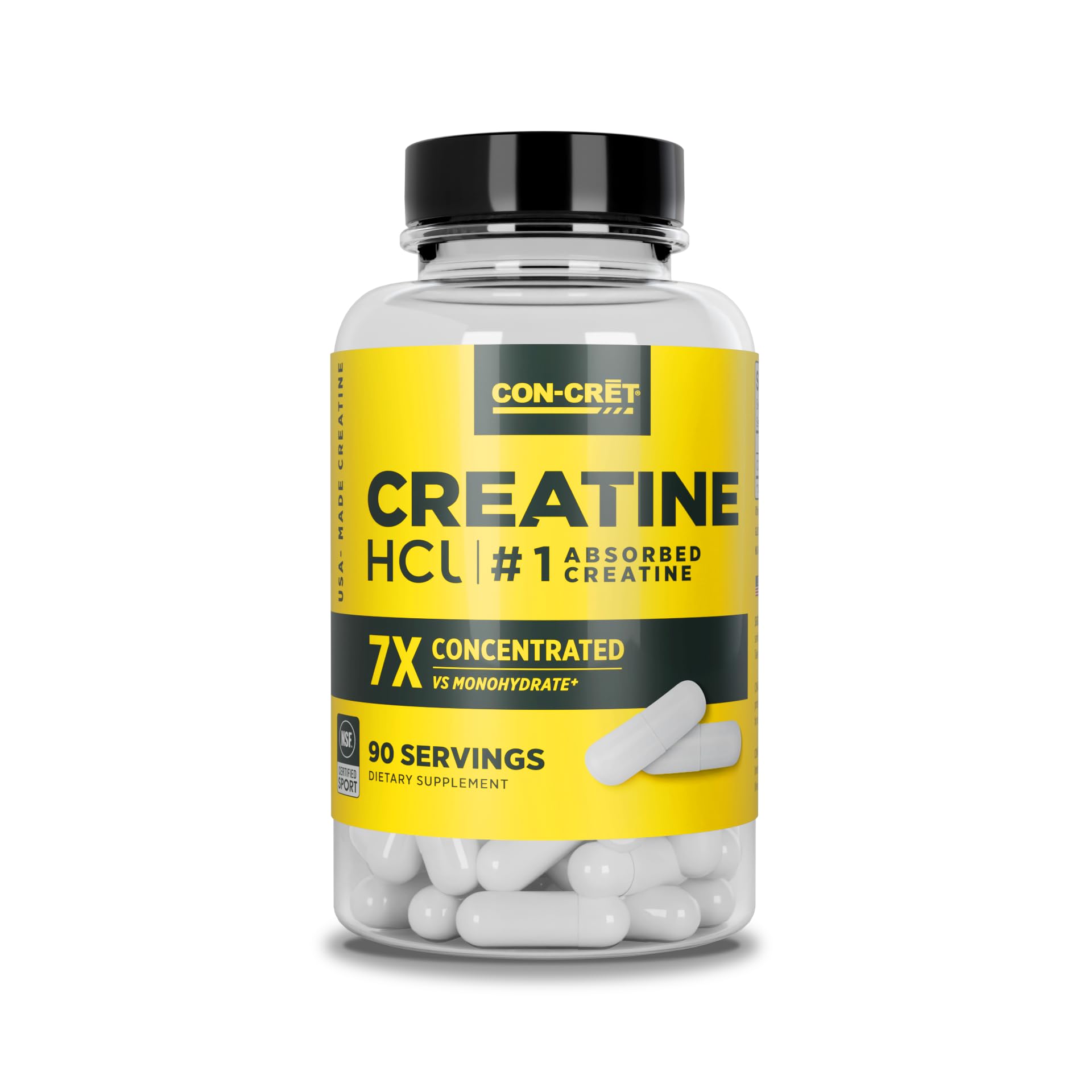 CON-CRET Creatine HCl Capsules | Muscle, Cognitive, Cellular Energy Support | No Bloating or Cramps | USA Made & NSF Certified