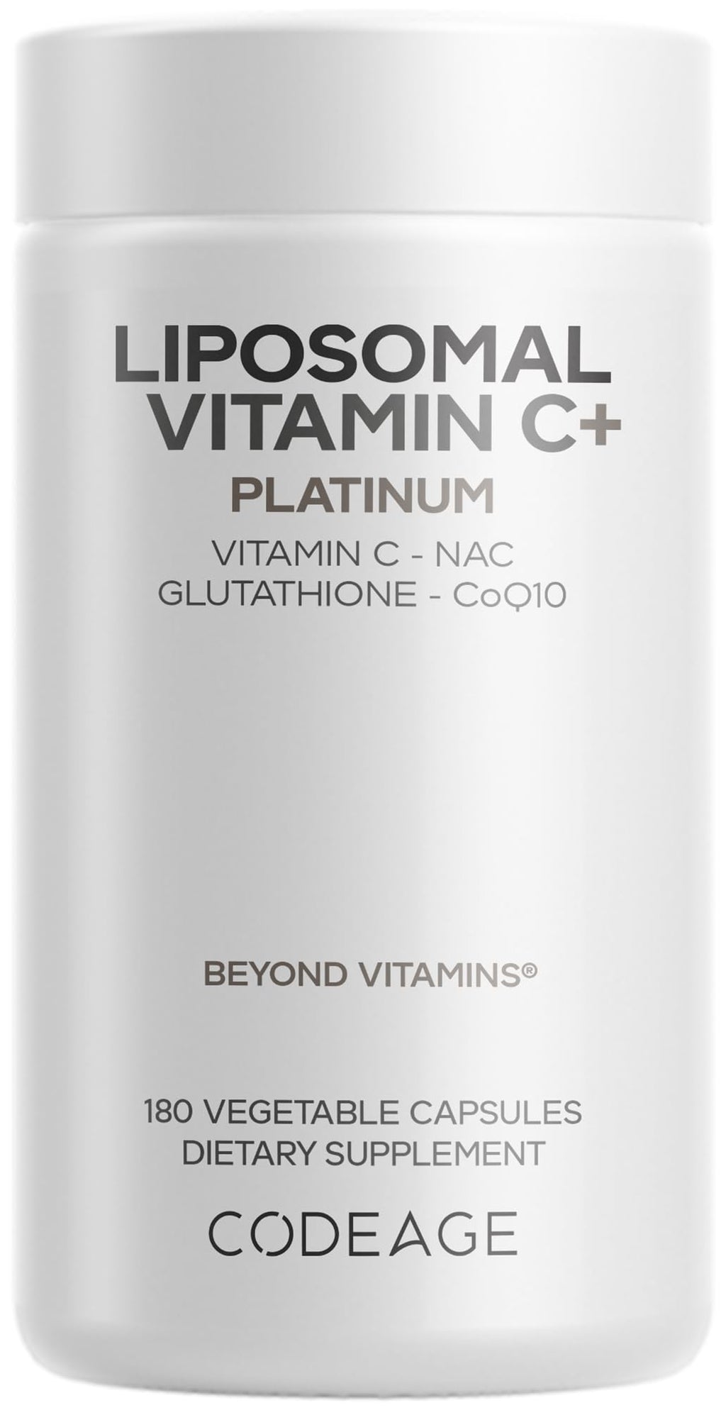 Codeage Liposomal Vitamin C+ Platinum - 1000 Mg Vitamin C Vitamins, Glutathione, NAC (N Acetyl Cysteine), Resveratrol, CoQ10, Rutin, Elderberry, Quercetin, Rosehip, Citrus Bioflavonoids - 180 Capsules Codeage Au supplements
