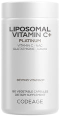 Codeage Liposomal Vitamin C+ Platinum - 1000 Mg Vitamin C Vitamins, Glutathione, NAC (N Acetyl Cysteine), Resveratrol, CoQ10, Rutin, Elderberry, Quercetin, Rosehip, Citrus Bioflavonoids - 180 Capsules Codeage Au supplements