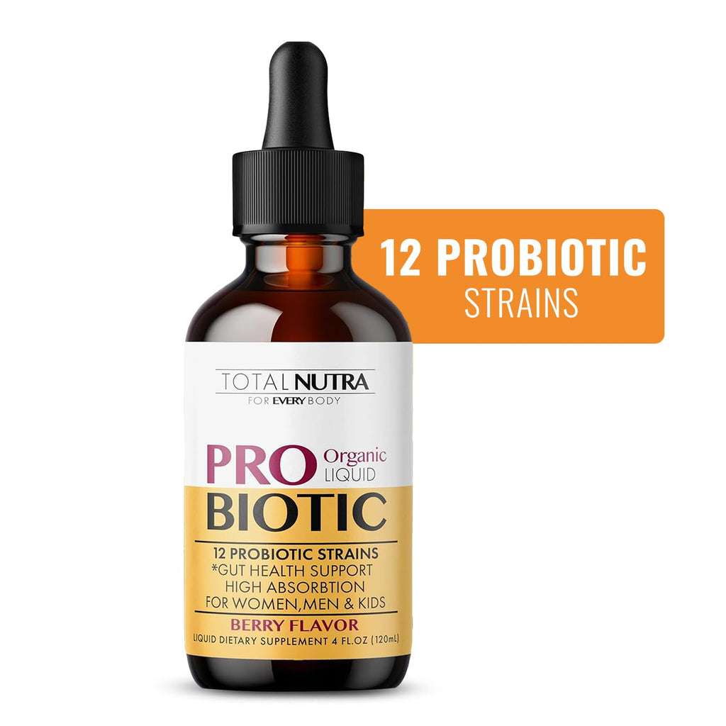 Total Nutra USDA Organic Liquid Probiotic for Kids, Women & Men, Toddler Probiotic Drops with Alfalfa Prebiotic Blend + Acidophilus for Gut Health, Vegan