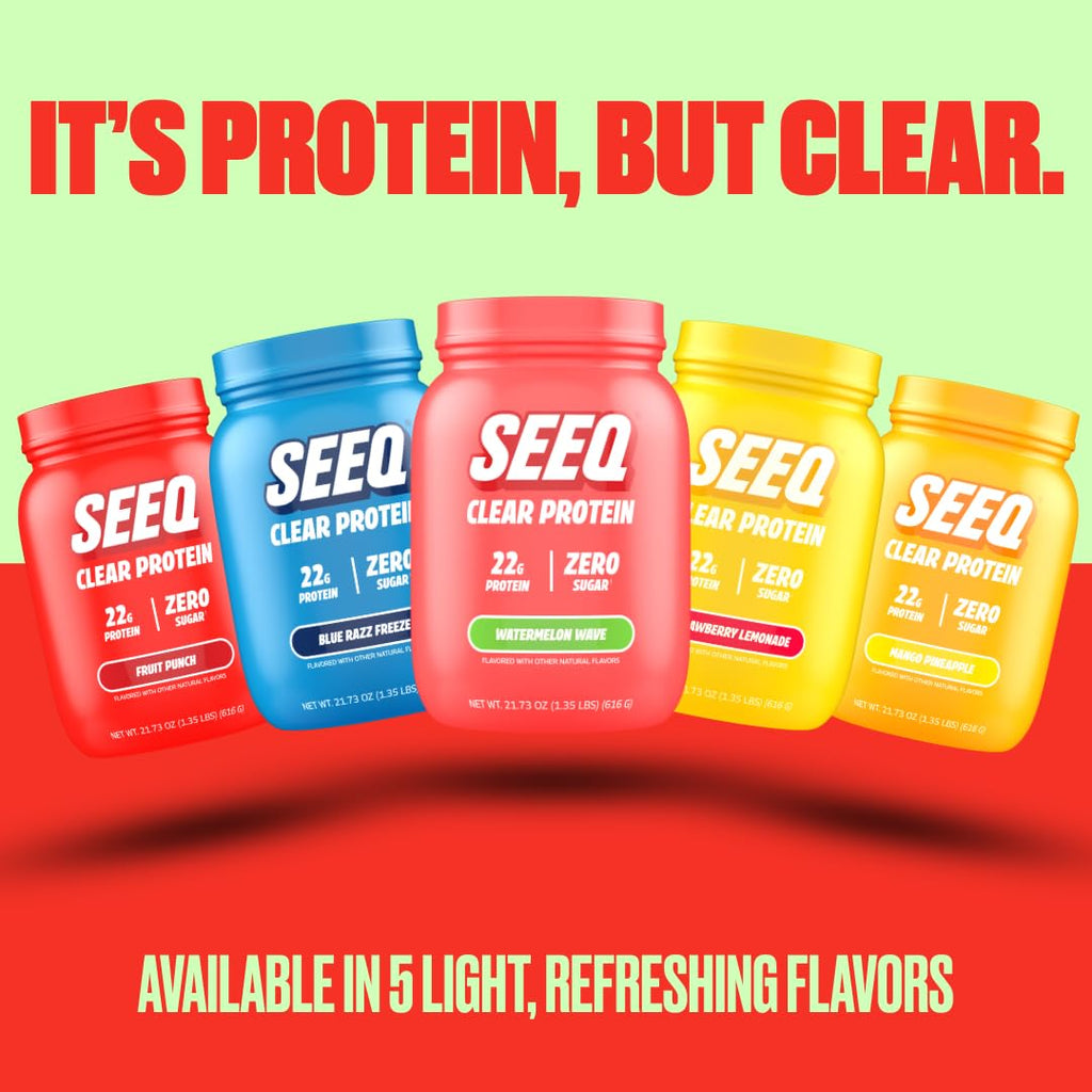 SEEQ Clear Protein Powder - Watermelon Wave - 22 Servings - 22g Clear Whey Protein Isolate - Zero Sugar - 0g Lactose - Allergen Friendly - GLP1 Support - Bone Health