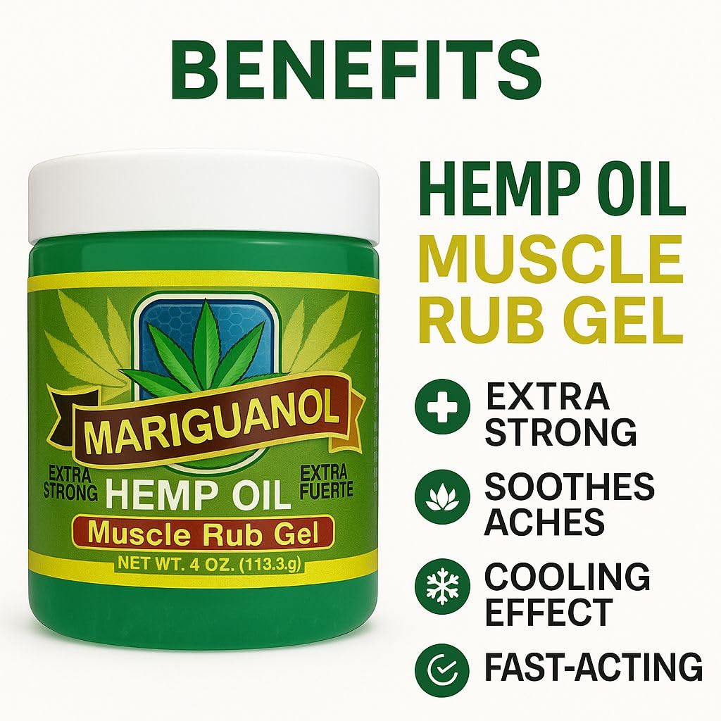 Mariguanol Extra Strong Muscle Rub Gel with Hemp Oil, Menthol & Camphor – Cooling, Fast-Absorbing Topical Gel for Post-Workout Active Lifestyles – Net Wt. (4 Ounce (Pack of 1)) MARIGUANOL Au supplements