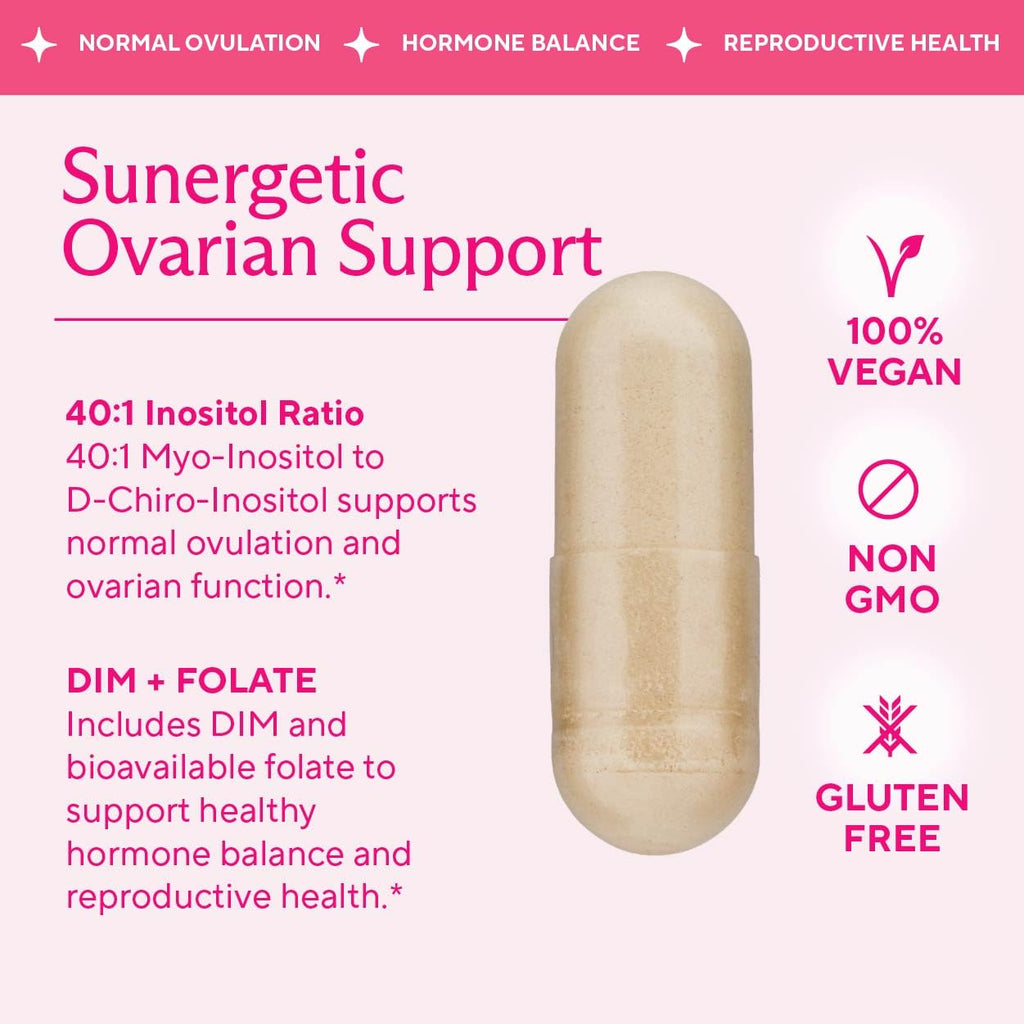Premium Ovarian Health Support Supplement – Hormone Balance, Ovulation & Cycle Regularity - Myo-Inositol & D-Chiro Inositol Supplement for Women – 40:1 Inositol Ratio With Folate & DIM – 90 Capsules Sunergetic Au supplements