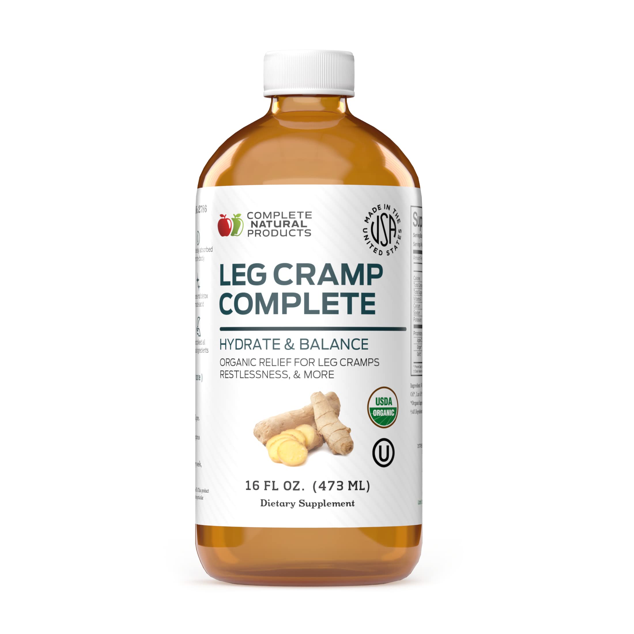 Organic Amish Leg Cramp Relief Liquid 16oz - Natural Muscle and Foot Support Supplement with Apple Cider Vinegar, Ginger, Garlic, Aloe, Fast Cramp Reducing Formula, Certified Organic, Made in USA Complete Natural Products Au supplements