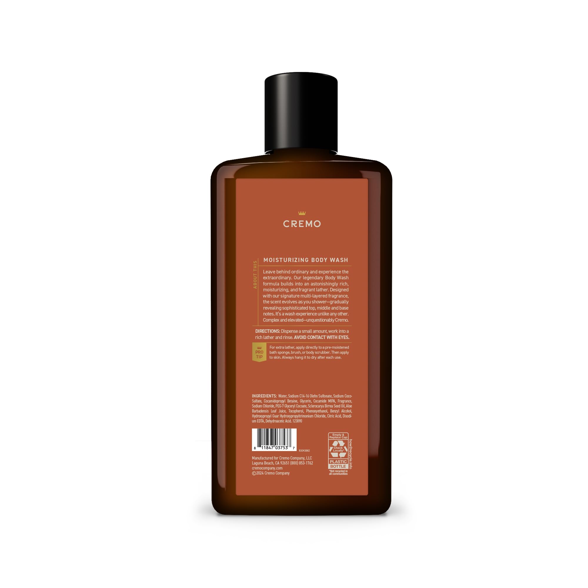 Cremo Body Wash for Men, Rich-Lathering Golden Amber, 16 Fl Oz