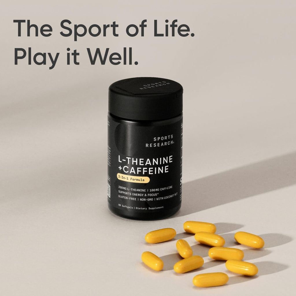 Sports Research L-Theanine Supplement with Caffeine & Coconut MCT Oil - Focused Energy, Alertness & Relaxation Without Drowsiness - 200mg L Theanine, 100mg Organic Caffeine - 60 Liquid Softgels Sports Research Au supplements