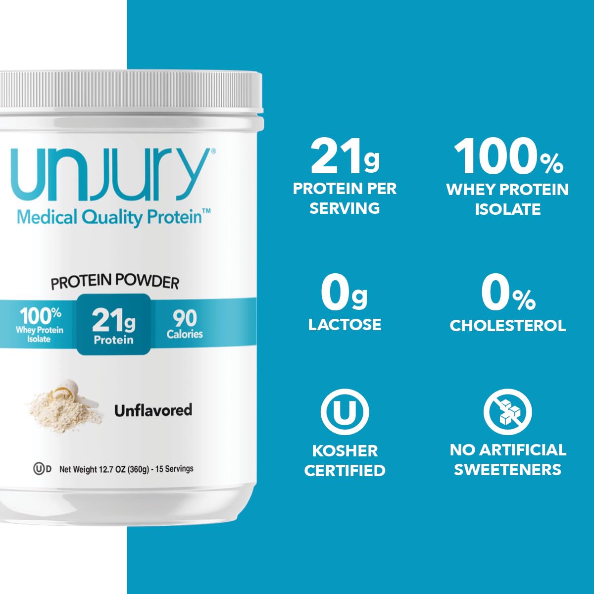 Unjury Unflavored Protein Powder | 21g 100% Whey Isolate Protein Powder | Unflavored Whey Protein Powder | Low Carb and Sugar Free Whey Protein Isolate | Gluten Free