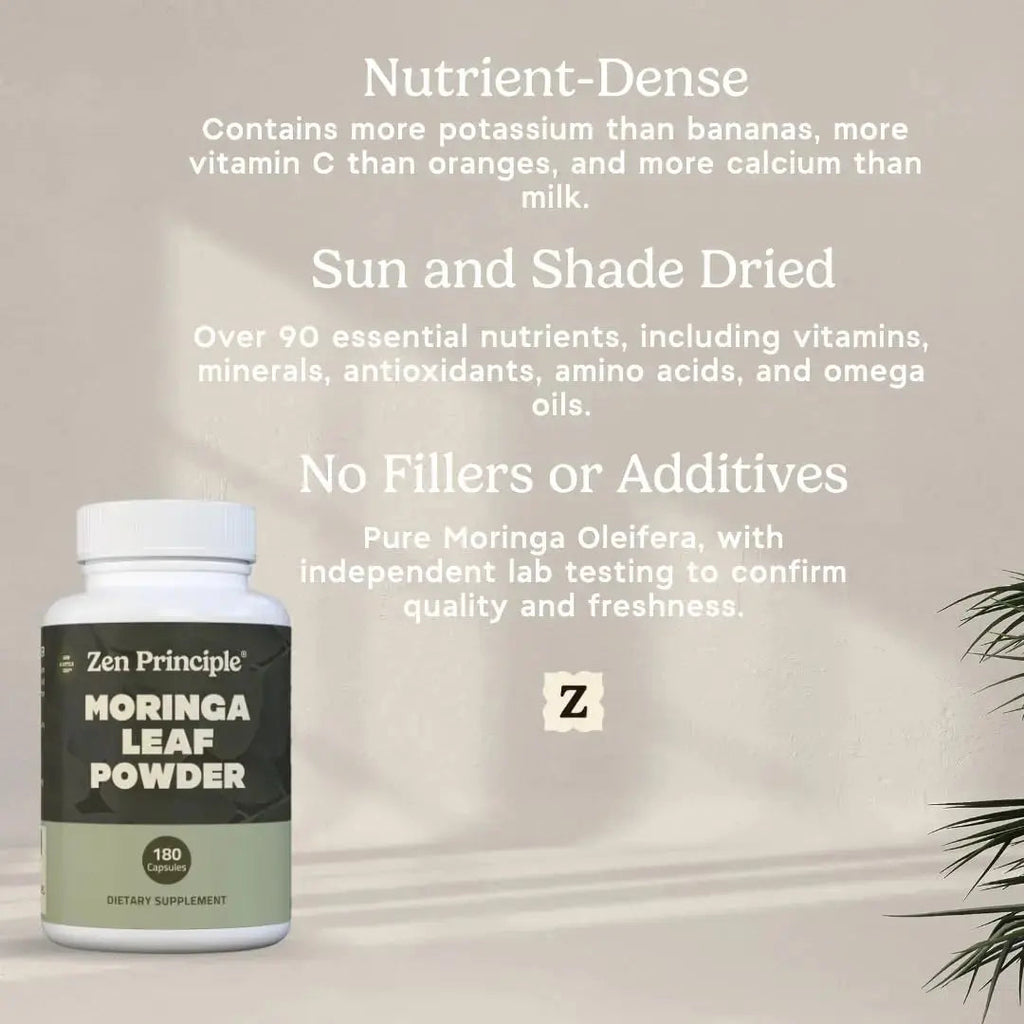 Zen Principle Organic Moringa Oleifera. Ultra-Premium. Provides an All Natural Energy Boost and Multi-Vitamin Zen Principle Au supplements