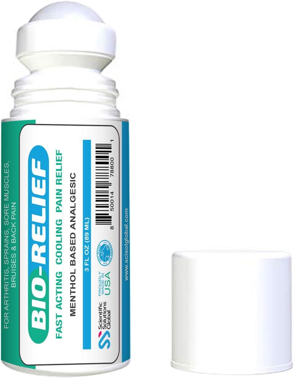 BIO-Relief Pain Roll On w 10% Menthol & Arnica | Highly Effective, Cool & Topical Pain Relief Extra Strength for Arthritis, Muscle, Joint, & Back - Easy Roll On Maximum Strength, Made in USA Scientific Solutions Global Au supplements