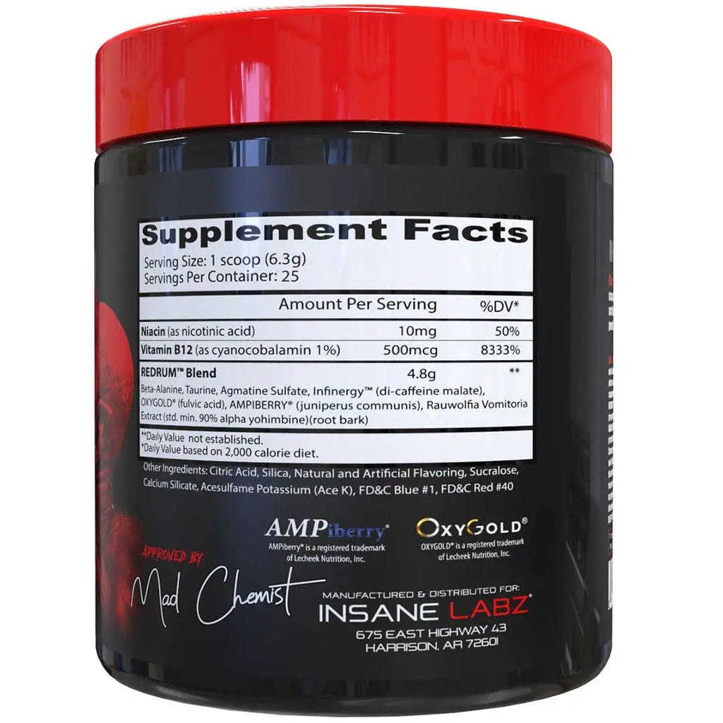 Insane Labz Redrum High Stim Pre Workout NO Booster Powder, Loaded with Beta Alanine Insane Labz Au supplements