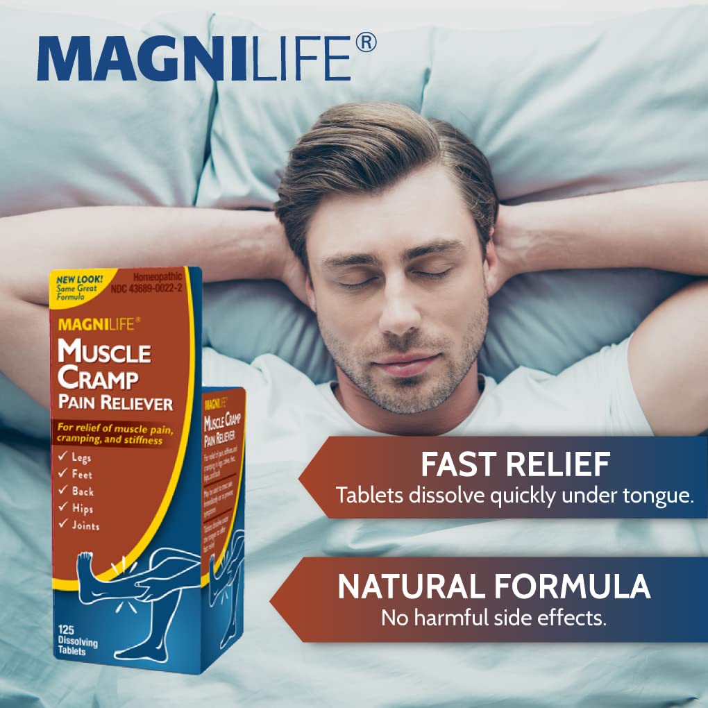 MagniLife Muscle Cramp Pain Relief Quick-Dissolve Tablets, 125 Count, Quinine-Free Homeopathic Medicine for Leg, Foot, Hip, Joint & Back Pain Relief, Helps Ease Muscle Ache, Cramping & Stiffness MagniLife Au supplements