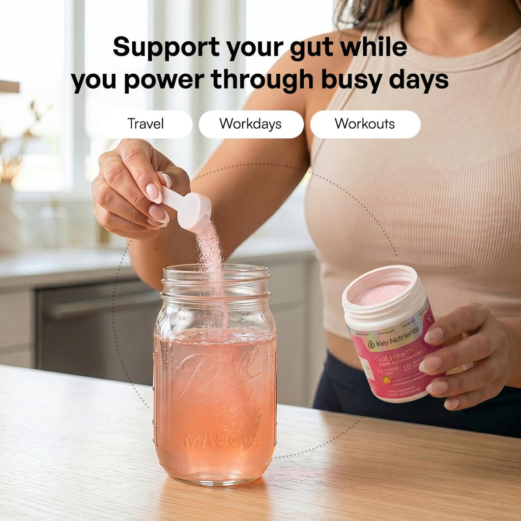 KEY NUTRIENTS Gut Health Hydration – Passionfruit Lemonade, Fiber Supplement with 3g Prebiotic Fiber & Akkermansia Probiotics for Women and Men