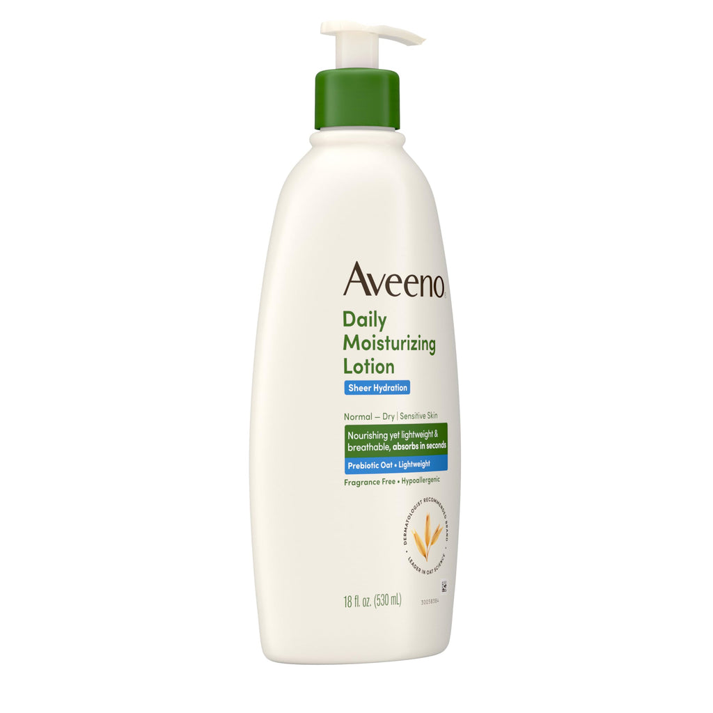 Aveeno Sheer Hydration Fragrance-Free Daily Moisturizing Lotion with Prebiotic Oat for Dry Skin, Lightweight