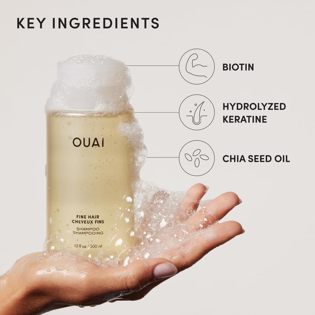 OUAI Fine Hair Shampoo - Volumizing Shampoo for Fine, Flat Strands - Made with Biotin, Keratin & Chia Seed Oil - Strengthens, Nourishes & Thickens - Color-Safe & Sulfate Free Hair Care (10 Fl oz) OUAI Au supplements