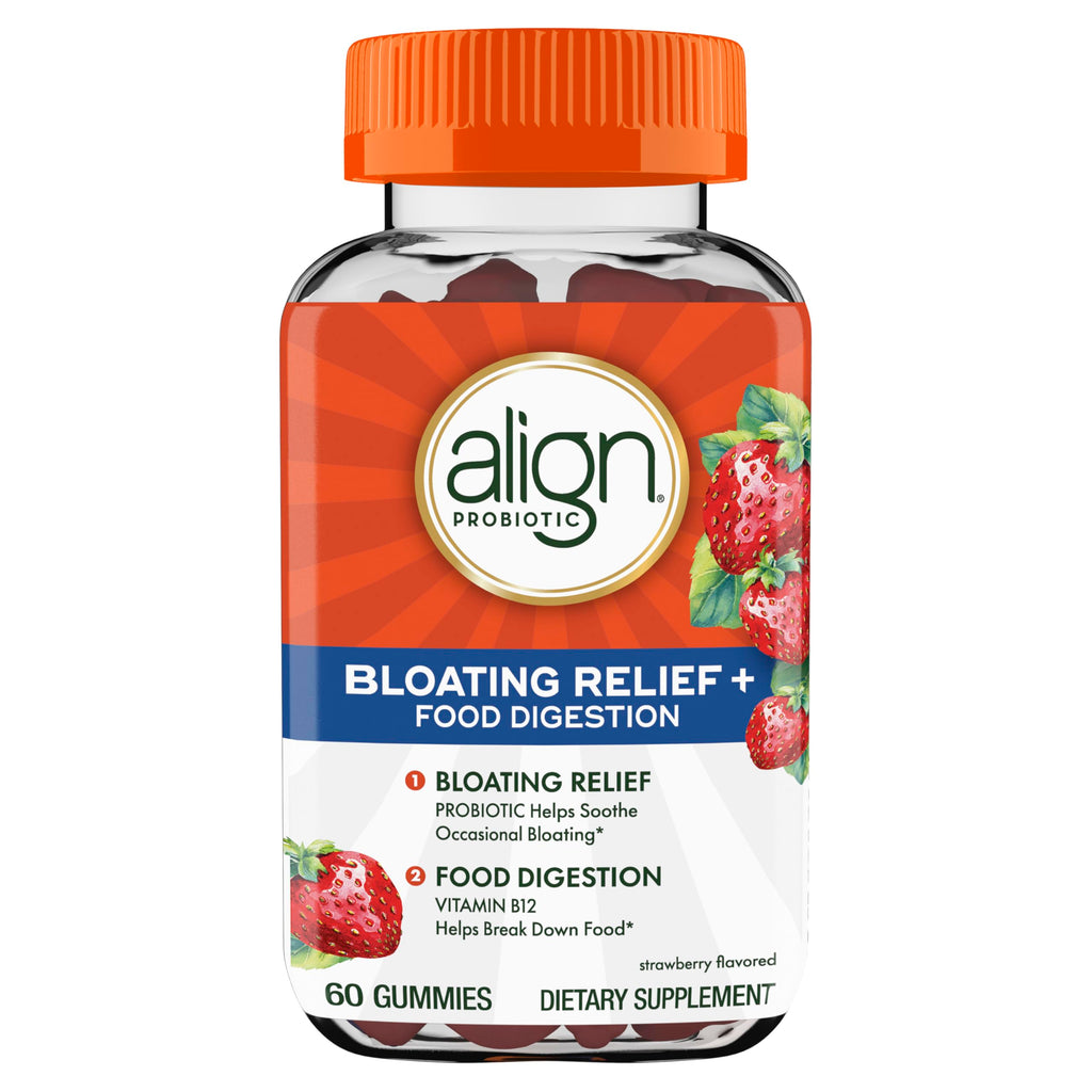 Align Probiotic, Bloating Relief + Food Digestion, Probiotics for Women and Men, Probiotic Helps Soothe Occasional Bloating*, With Vitamin B12 to Help Break Down Food into Cellular Energy*,60 Gummies Align Au supplements