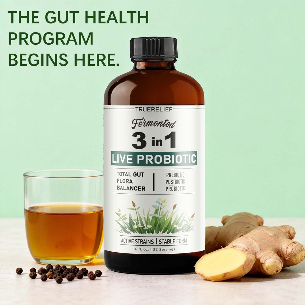 TRUERELIEF Women's Daily Probiotic + Prebiotic + Postbiotic Liquid, 3-in-1 for Gut Health, 10 Strains & 18 Fermented Herbs (1) TRUERELIEF Au supplements