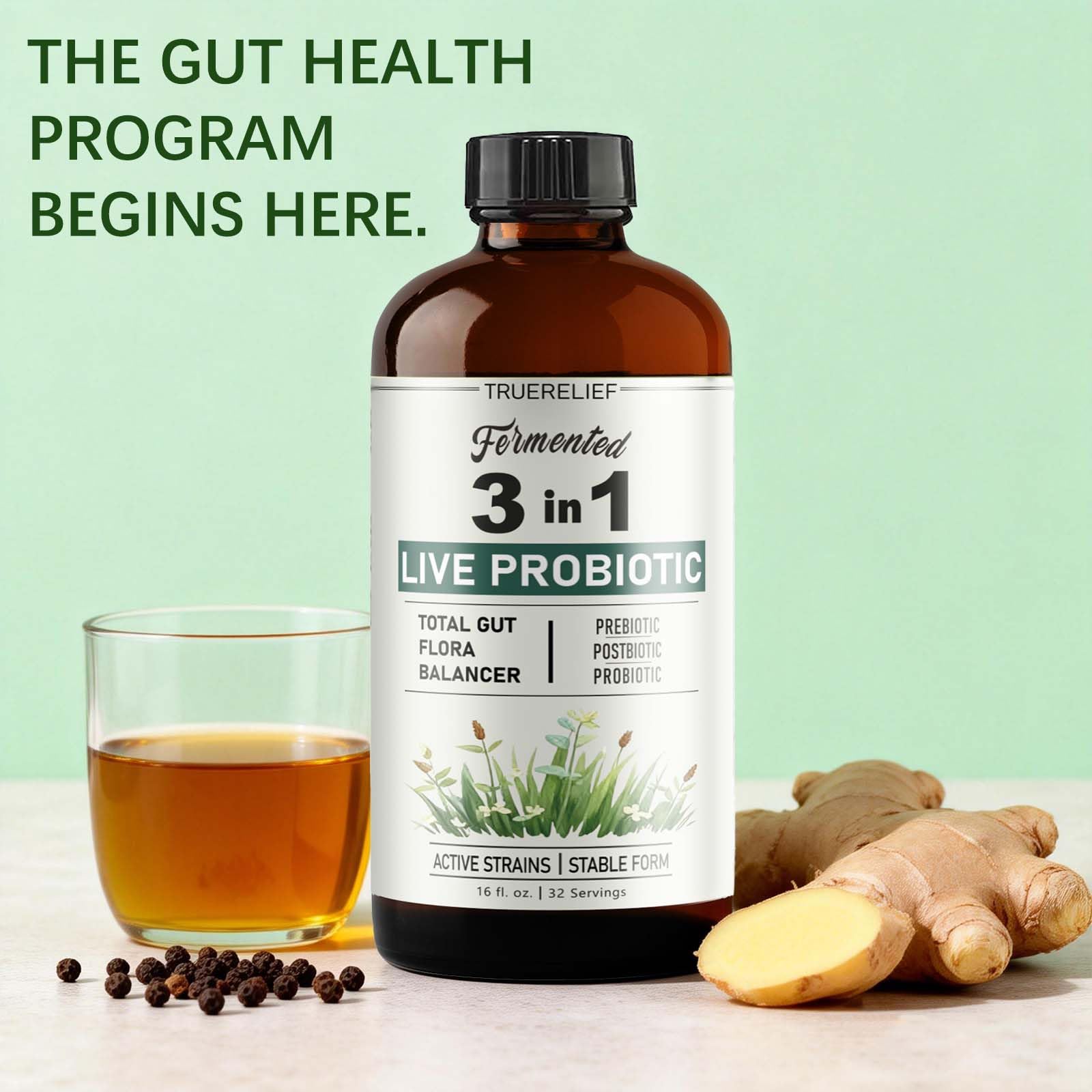 TRUERELIEF Women's Daily Probiotic + Prebiotic + Postbiotic Liquid, 3-in-1 for Gut Health, 10 Strains & 18 Fermented Herbs (1) TRUERELIEF Au supplements