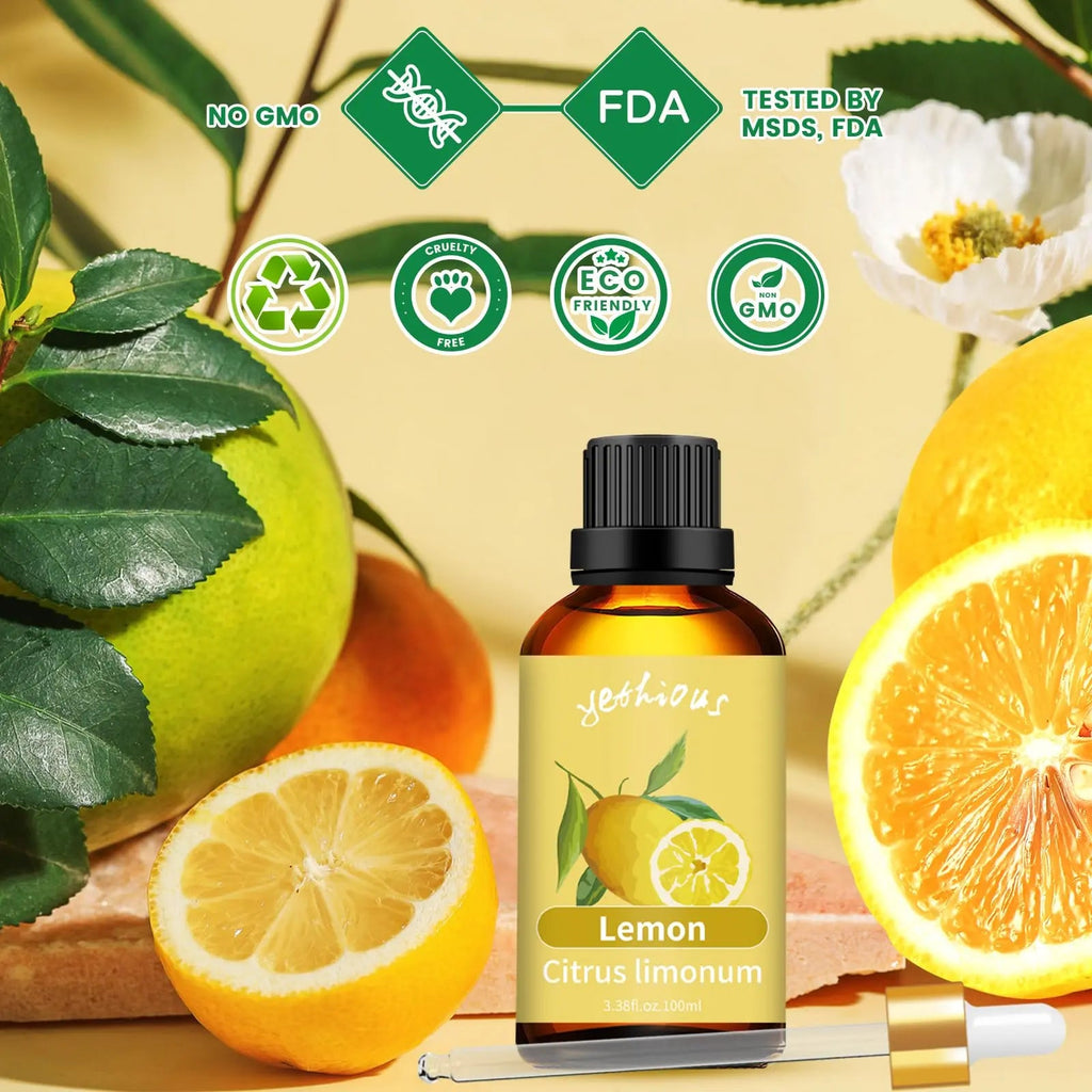 yethious Lemon Essential Oil Lemon Essential Oill for Diffuser, Perfume, Body, Skin, Hair, Candle Soap yethious Au supplements