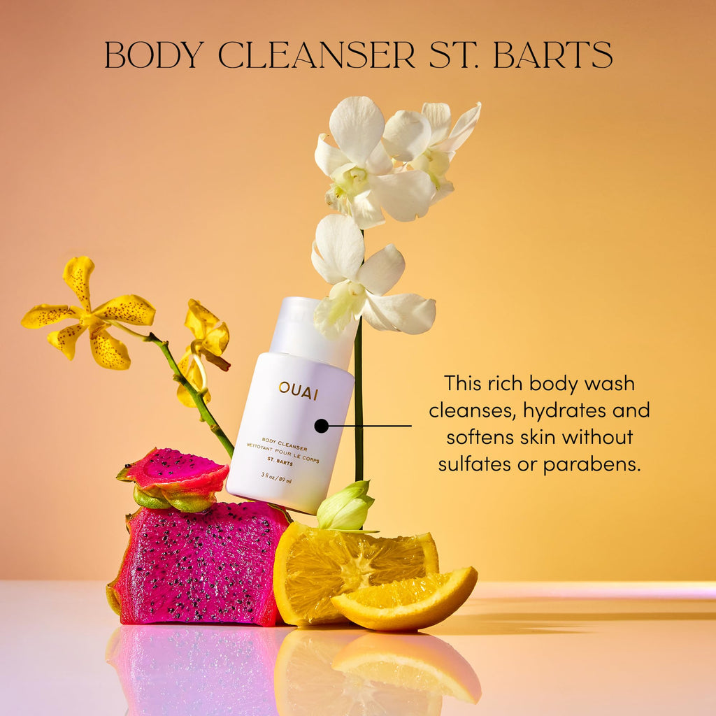 OUAI Body Cleanser, St. Barts Travel Size - Foaming Body Wash with Jojoba Oil & Rosehip Oil to Hydrate, Balance & Soften Skin - Paraben, Phthalate & Sulfate Free Skin Care Products (3 fl oz) OUAI Au supplements